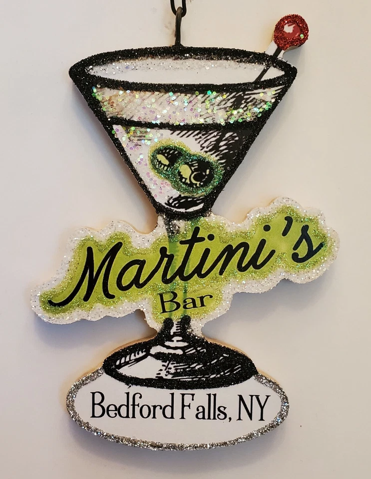 STROMBOLI'S WAGON MARTINI's BAR BEDFORD FALLS IT's A WONDERFUL LIFE * Glitter CHRISTMAS ORNAMENT