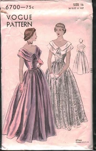 6700 Vintage Vogue Sewing Pattern Misses 1940s Formal Dress Party Prom Evening - Picture 1 of 2