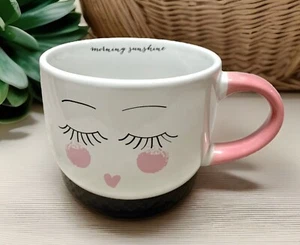 NEU "Morning Sunshine" süßes Gesicht mit langen geschlossenen Wimpern Keramik Kaffeebecher - Bild 1 von 15