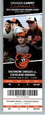 Cleveland Indians vs Baltimore Orioles 6/27/2015 Full Ticket  - Image 1 of 2