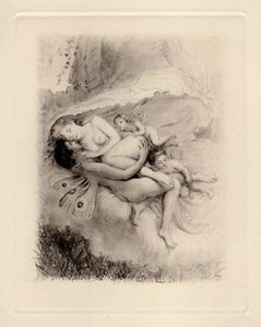 Verführerisches Original 1955 BECAT LIMITED Radierung Liebhaber Amor & Psyche GERAHMT COA - Bild 1 von 2