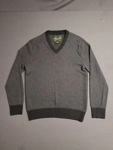 Eddie Bauer Sweater Mens Size Medium M Gray Cotton Cashmere Blend Herringbone - Picture 1 of 9