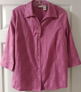 Kim Rogers Petite Women's Pink Button-up Shirt 3/4 Sleeves Size 16P - Picture 1 of 5