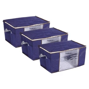 Clothes Organizer Comforters Storage Bag Clothing Storage Box-Dark Blue 3pcs - Picture 1 of 6