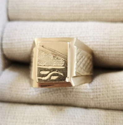 Anillo de hombre vintage detallado sello de latón talla 10 estampado oro imitación 18k años 80 Foto 1 de 4