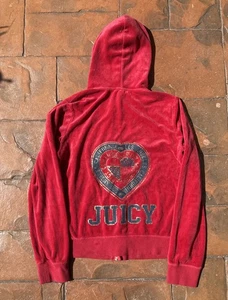 Felpa con cappuccio Y2K Juicy Couture in velluto e zip grande nera etichetta Bling strass - Foto 1 di 16