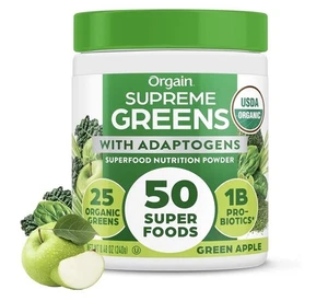 Orgain Supreme Verdes Polvo Superalimentos Probióticos Adaptógenos Vegano Manzana Verde - Imagen 1 de 8