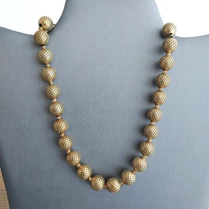 Vintage Brass Gold Tone Necklace Mesh Pattern Textured Beads Choker 14” - 16” - Picture 1 of 8