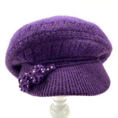 Women Purple Knit Hat Sweater Winter Newsboy Cap Beanie Crochet Slouch Rabbit - Image 1 of 4