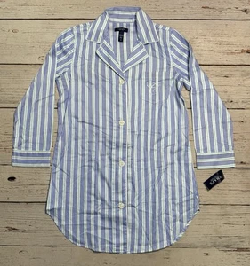 NWT Chaps Blue Stripe Pajama Shirt Long Sleeve Women’s Sz S - Picture 1 of 10