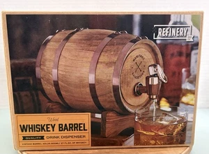 Refinery Wooden Whiskey Barrel Decanter Beer Wine Drinking Dispenser 27 Fl Oz - Picture 1 of 5