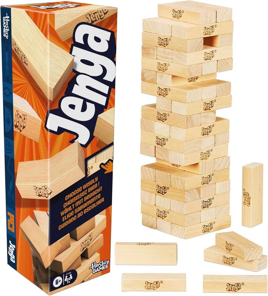 Jenga Tower Game 2025 Official Hasbro Wood Block Stacking Family Party Ages 6