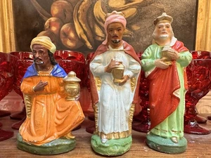 Vintage Weihnachtskrippe Pappmaché 3 Weise Mann Figuren West Germany handbemalt - Bild 1 von 5