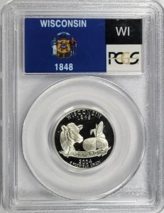 2004 - S Silver Washington Quarter - Wisconsin - PCGS PR69DCAM - Flag Series - Picture 1 of 2