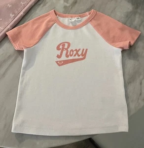 Roxy Girls Fit Baseball Tee White Peach Size Medium 8/10 - Picture 1 of 5