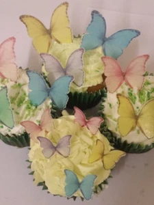 48 Precut Edible Pastel Mix Butterflies for cakes and cupcake toppers - Picture 1 of 6