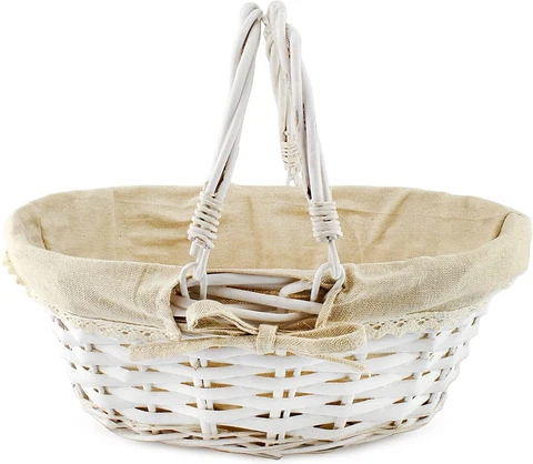 Cornucopia Wicker Basket with Handles (White-Painted), for Easter, Picnics, Gift Cover