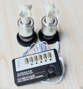 E-stim Shock Breast Sucker Pump Cups Enlargement Therapy Vacuum Cupping BDSM - Picture 1 of 22