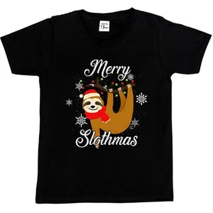 1 T-Shirt Kinder Mädchen süßes Weihnachten Faultier - Frohe Faultiere! T-Shirt - Bild 1 von 5