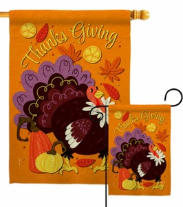 Thanks Giving Turkey Garden Flag Thanksgiving Falltime Decorative House Banner - Picture 1 of 17