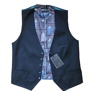 Ted Baker London NWT Debonair Suit Waistcoat Black Vest 42R wool candy jars $225 - Picture 1 of 8