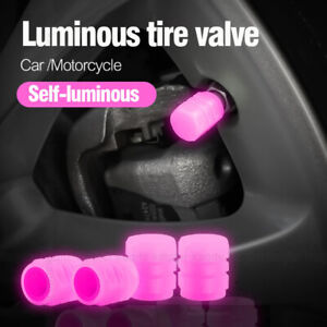4Pcs Pink Luminous Stem Cap Tire Valve Cap Stem Cover Dustproof Car Accessories
