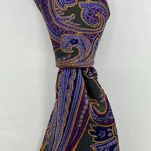 Tommy Hilfiger Men's 100% Silk Tie Paisley Vintage Slim Purple, Green, Gold NWT - Picture 1 of 7