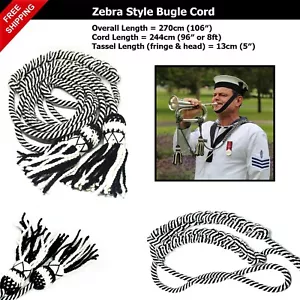 Australian Royal Navy Band Wool Bugle Cord Black & White Zebra Style Cords Bugle - Picture 1 of 4