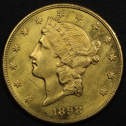 1898 S $20 Twenty Dollar Liberty Head Gold Double Eagle - Harshly Cleaned Cover