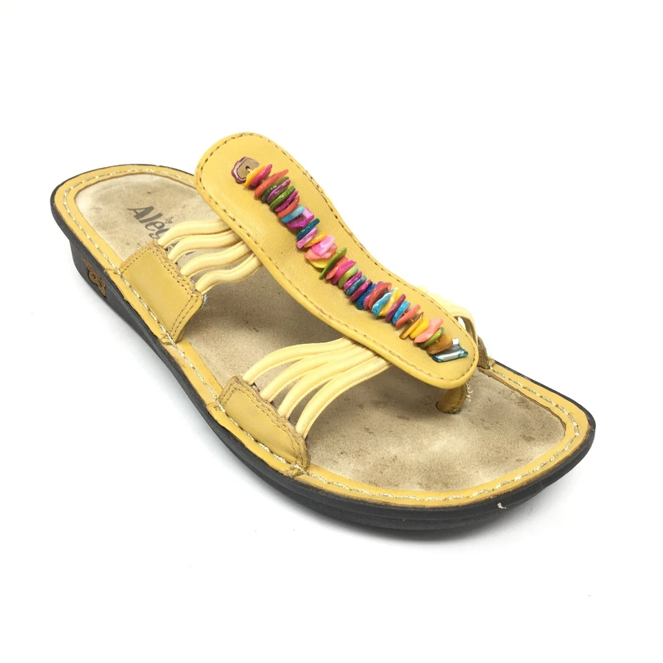 女士 Alegria Pisa 滑动楔形人字拖鞋 37 码 EU/7-7.5 黄色串珠 — 第 1/4 张图片