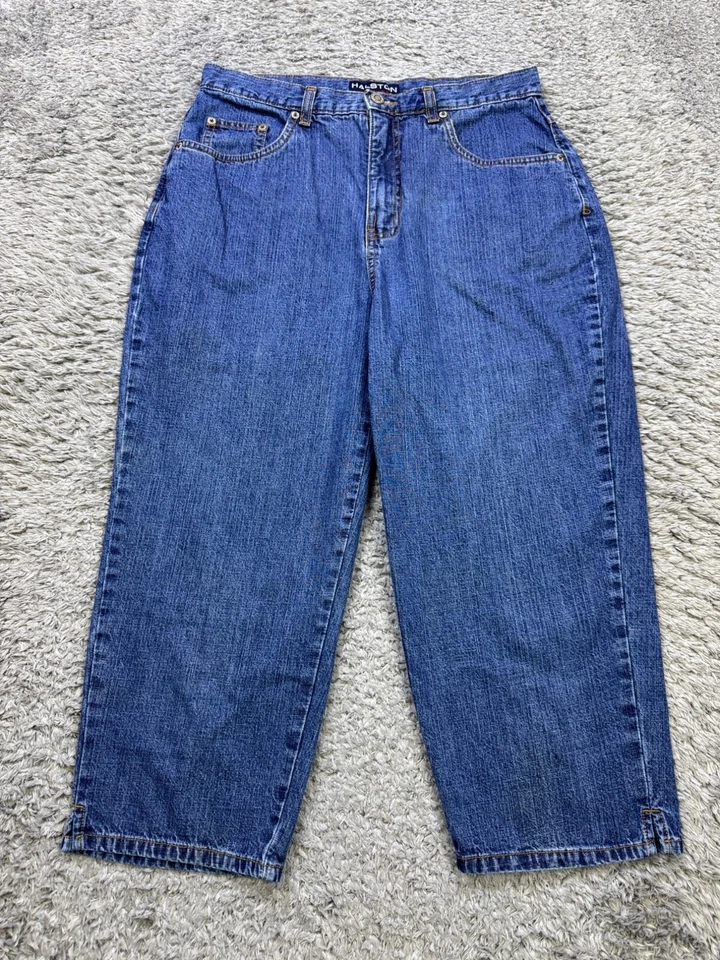 Halston Jeans Women 12 High Rise Loose Fit Cropped Y2K Mom Denim Capri Pants Vtg - Image 1 of 4