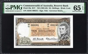 Australia 10 Shillings P33a R17 1961-65 Coombs Wilson PMG65 Gem UNC EPQ LOW NUMB - Picture 1 of 3