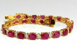 4Ct Oval Cut Lab-Created Pink Ruby & CZ Tennis Bracelet 14K Yellow Gold Plated - Picture 1 of 2