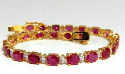 4Ct Oval Cut Lab-Created Pink Ruby & CZ Tennis Bracelet 14K Yellow Gold Plated - Image 1 of 2