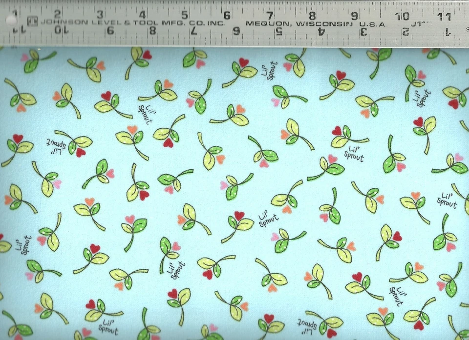 Maywood Studio ~ Blue Lil' Sprout Hearts Leaves ~ 100% Cotton Flannel Fabric BTY - Image 1 of 1