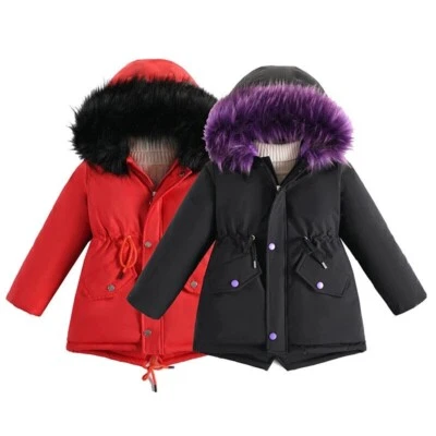 Chaqueta de Invierno Adolescente 4-14 Años Terciopelo Cálida Niña Cuello de Piel Parkas con Capucha Niños Foto 1 de 4