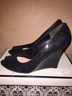 Thakoon for Nine West Black Patent Leather Lace Wedges Heels Pumps Shoes Size 8