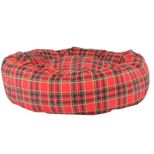 TARTAN - DONUT DOG BED. Modern Red Check! Very Warm Bed 4Sizes XL, L, M, S - Picture 1 of 2
