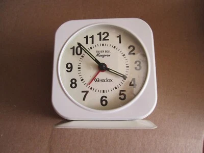 Vintage Westclox Silver Bell Monogram Alarm Wind Up Clock White 4" - Image 1 of 4