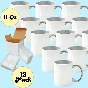 12 pz di tazze da caffè a sublimazione bianche manico interno argento 11 oz + scatole in schiuma - Foto 1 di 4