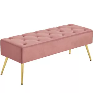 Modern Ottoman Velvet Footstool Bench for Bedroom Living Room Entryway Seat Pink - Picture 1 of 8
