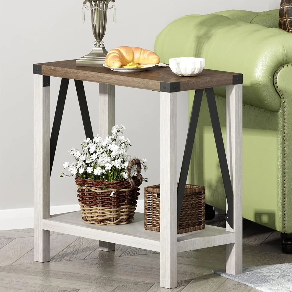 ChooChoo Farmhouse End Table for Small Spaces (White and Brown) - Image 1 of 4