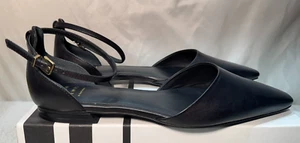 John Lewis Leather Shoes UK 8 / 41 Womens Herbie BlackChisel Toe Open Flat Pumps - Picture 1 of 15
