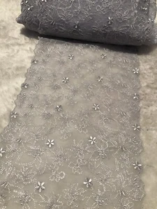18.5cm Grey Mesh Beautiful Flowers Embroidered Lace trim Dress Sewing Per Meter - Picture 1 of 5