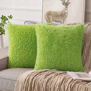 Pack of 2 Grinch Green Throw Pillows Luxury Fluffy Pillows Faux Fur Decorative P - Picture 1 of 12