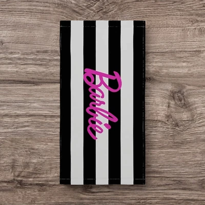 芭比经典标志黑白条纹柔软棉浴池沙滩毛巾 — 第 1/4 张图片