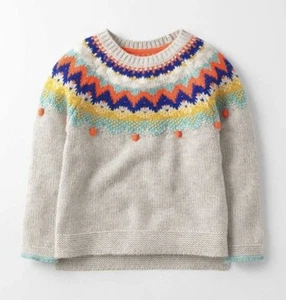 Mini Boden Girls 7-8Y Fair Isle Sweater Wool Cashmere Blend Pom Poms Pullover - Picture 1 of 18