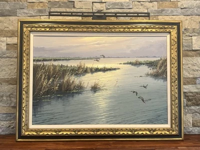 Gien Brouwer (G. Brouwer) Oil Painting On Canvas - Ducks In Flight (Dutch) - Image 1 of 4
