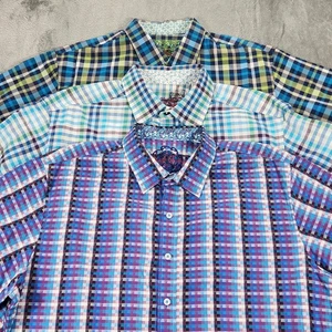 Robert Graham Shirt Mens 1XL 1XLT Lot 3 Short Sleeve Plaid Cotton Bright - Picture 1 of 24