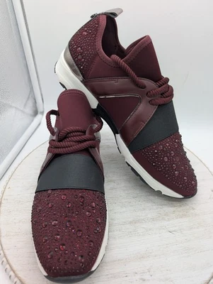 Carvela Women's Lament Bling Embellished Lace Up Sneakers Burgundy Size 40 US 10 - Image 1 of 4